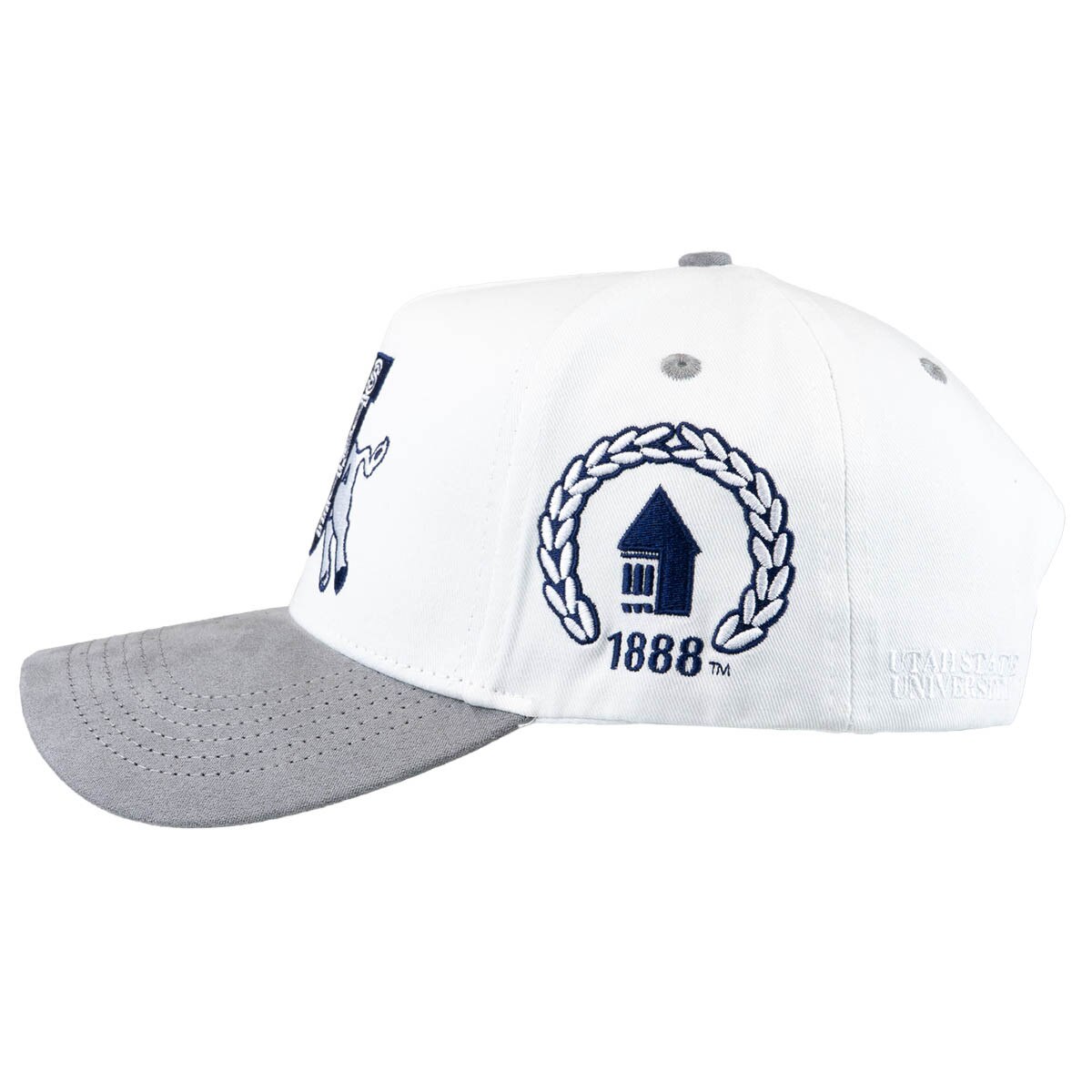 Utah State Retro Jumping Bull Logo Woodn Grail Cap White